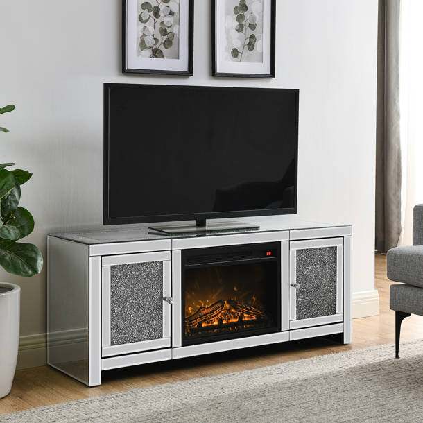 Benjara TV Stand for TVs up to 65" with Electric Fireplace Included